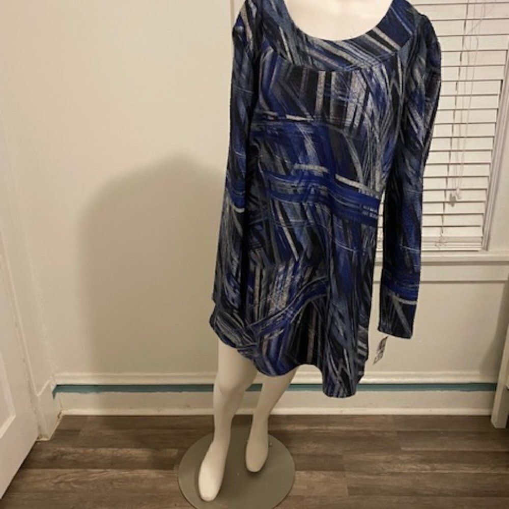 Papillion Blue/White print dress, size XXL